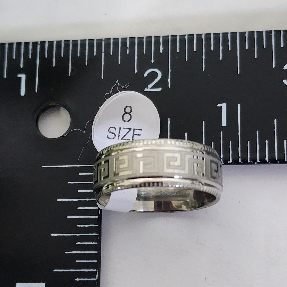 Silver Greek Key Design Band Ring Unisex - Picture 5 of 5